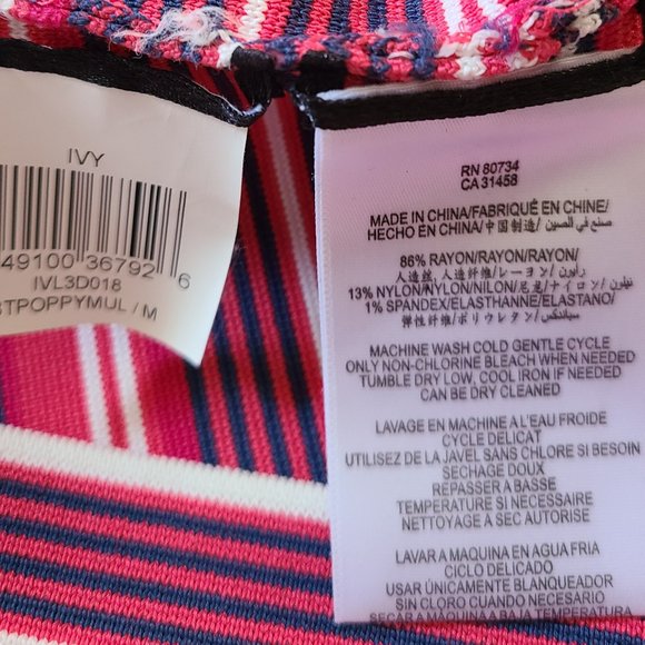 BCBG Max Azria Pink Navy White Striped Tulip Hem Bandage Mini Skirt - Picture 5 of 7